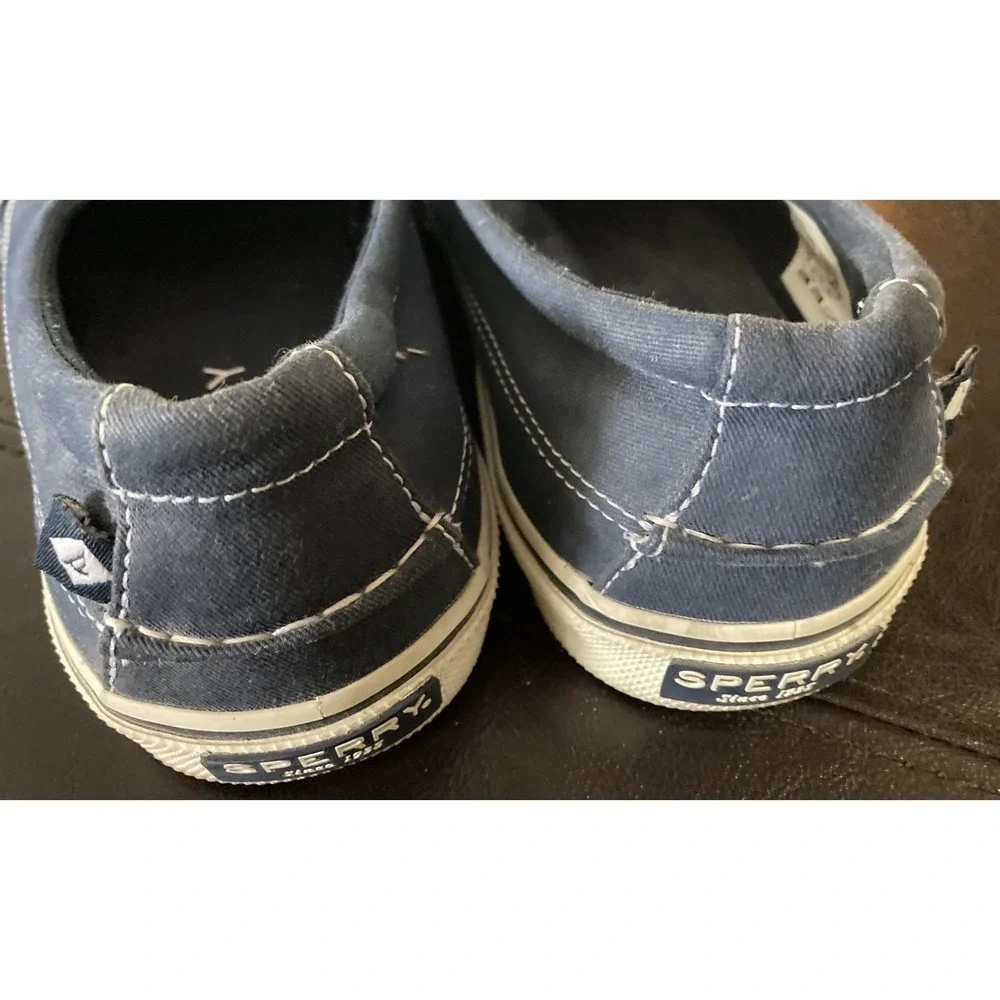 Sperry Blue White Canvas Slip On Memory Foam Men's‎ Casual Shoes